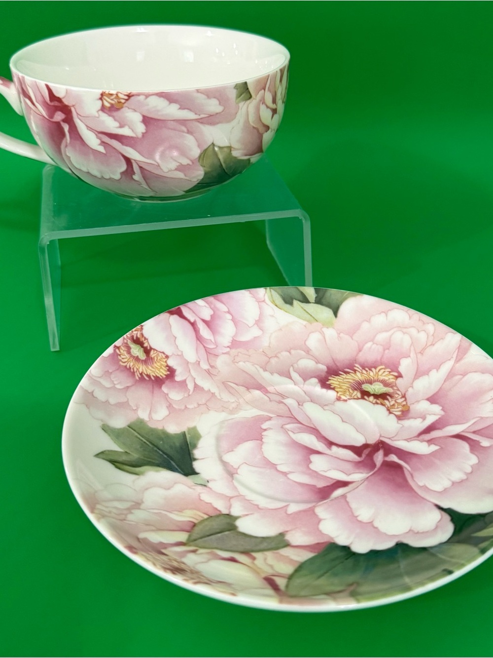 Stechcol Gracie Bone China Empire Peony Tea Cup And Saucer Pink Floral